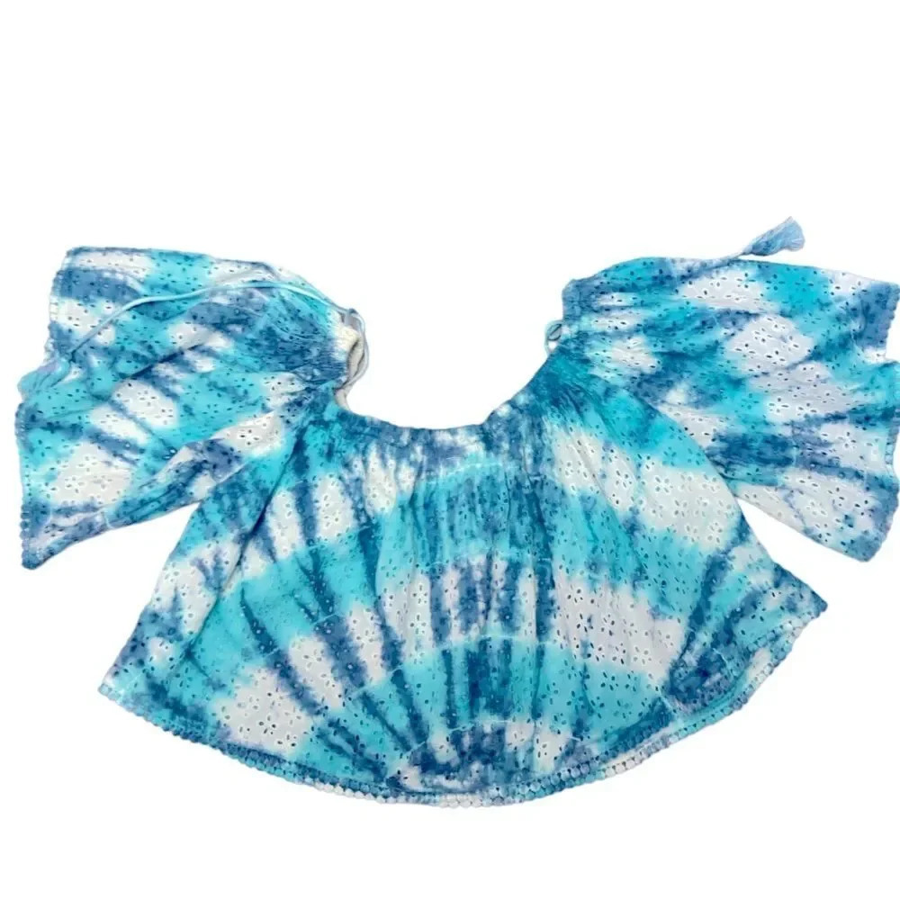 NWT Raga SAMPLE Whisper crop top off shoulder eyelet tie dye Small - Picture 2 of 9